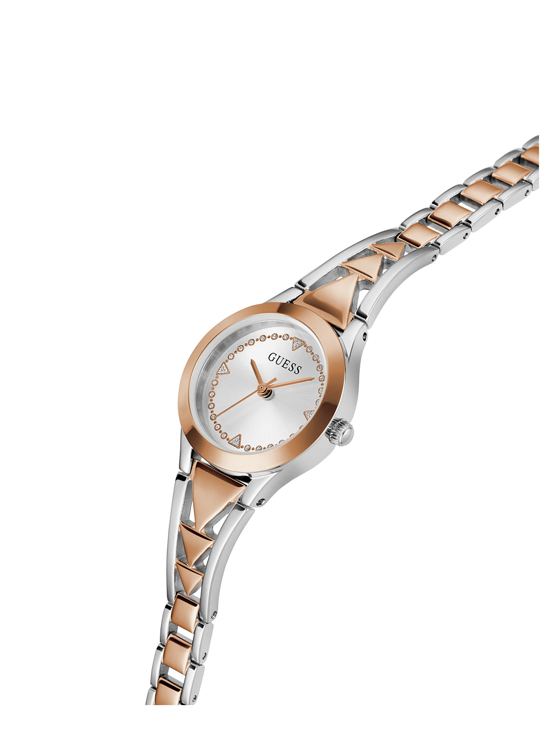 GUESS Women's Rose Gold Silver Tessa Watch GW0609L3 Angle View