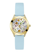 Gold Mini Wonderlust Multi Glitz Blue Silicone Watch | GUESS Women's Watches | front view
