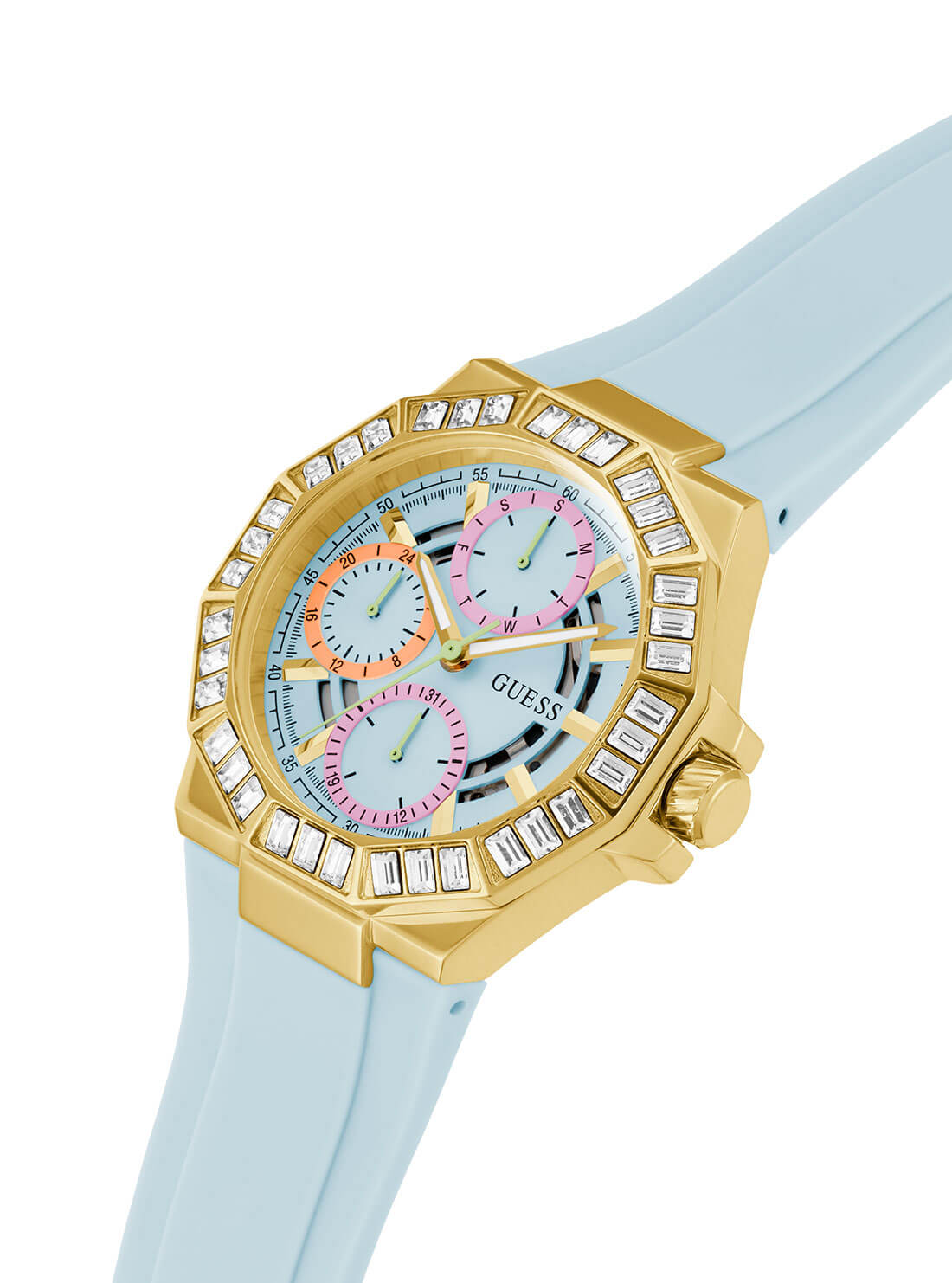 Gold Selene Crystal Silicone Watch | GUESS Women's Watches | detail view