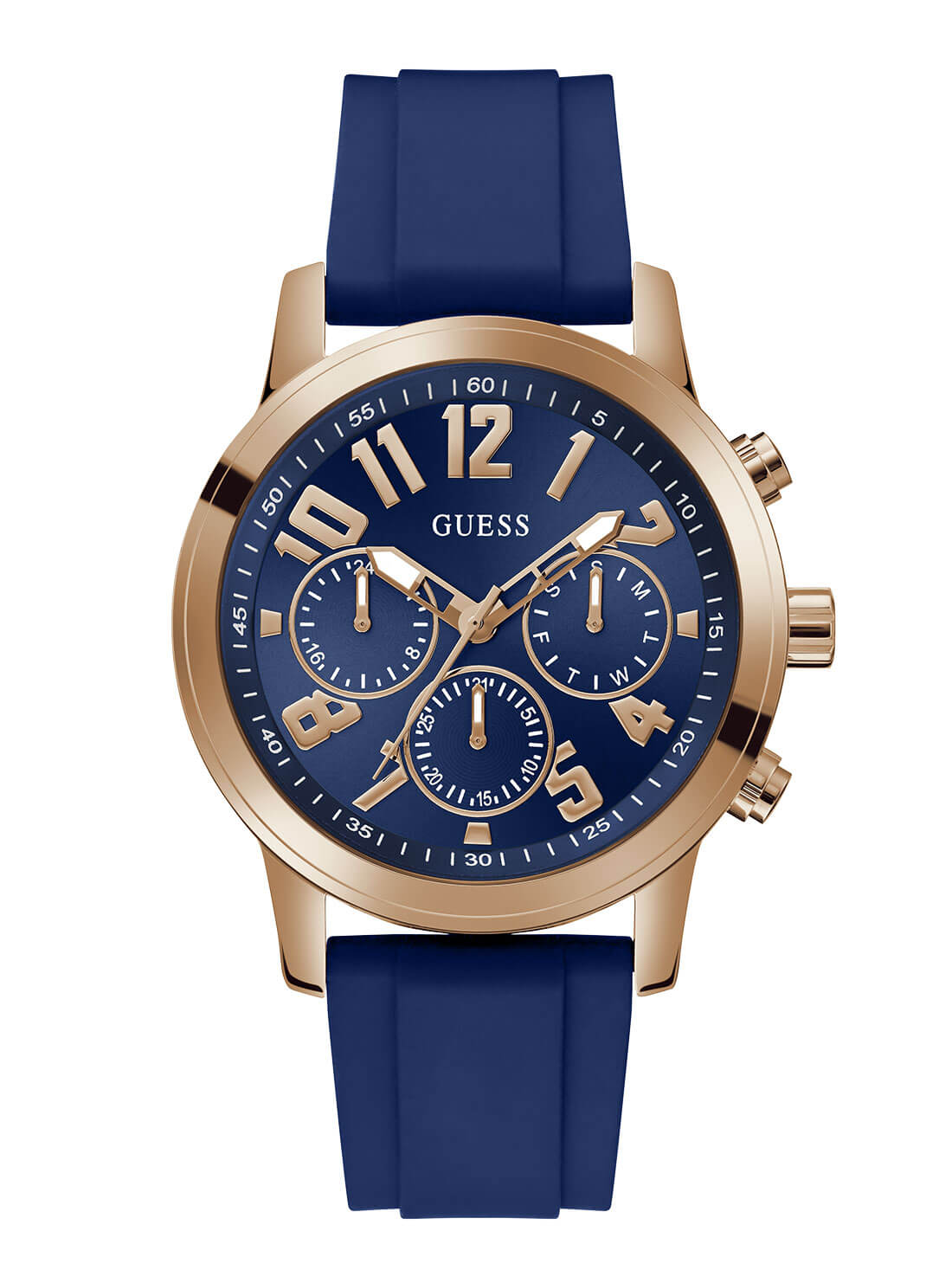 Gold Parker Navy Blue Silicone Watch | GUESS Men's Watches | front view
