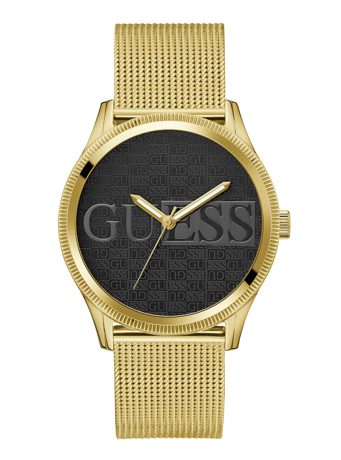Gold Reputation Black Logo Mesh Watch | GUESS Men's Watches | front view