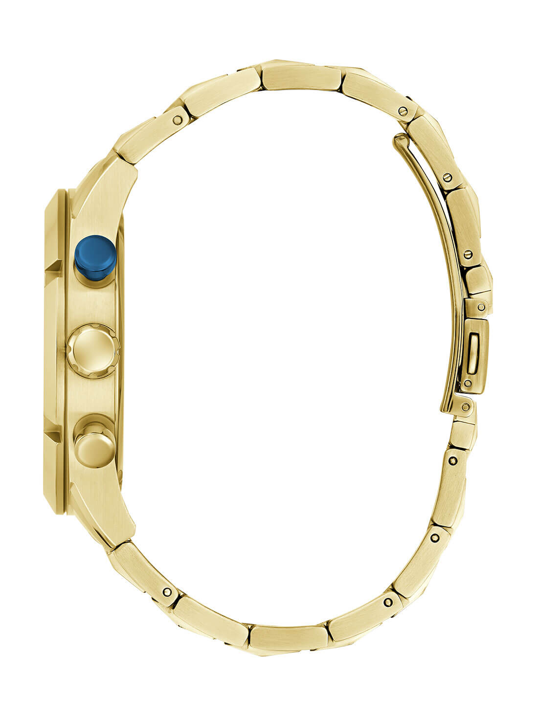 Gold Resistance Blue Link Watch | GUESS Men's watches | side view