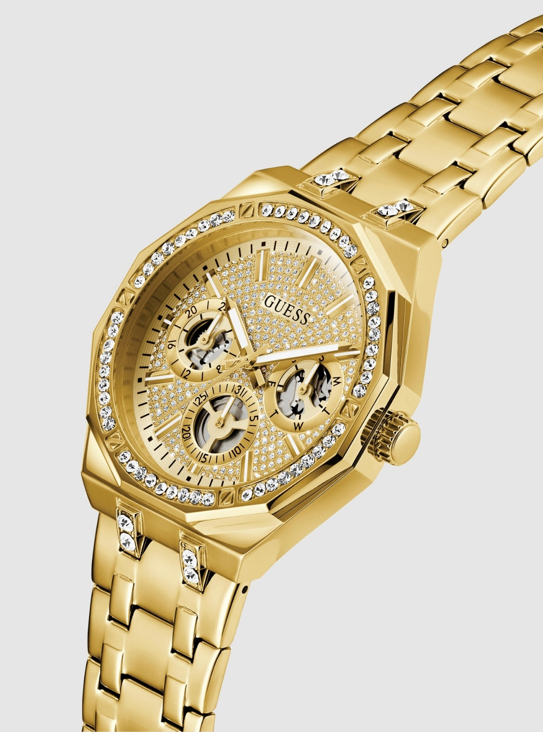 GUESS Accessories Gold Kryptonite Glitz Watch GW0960G2 Front Side View