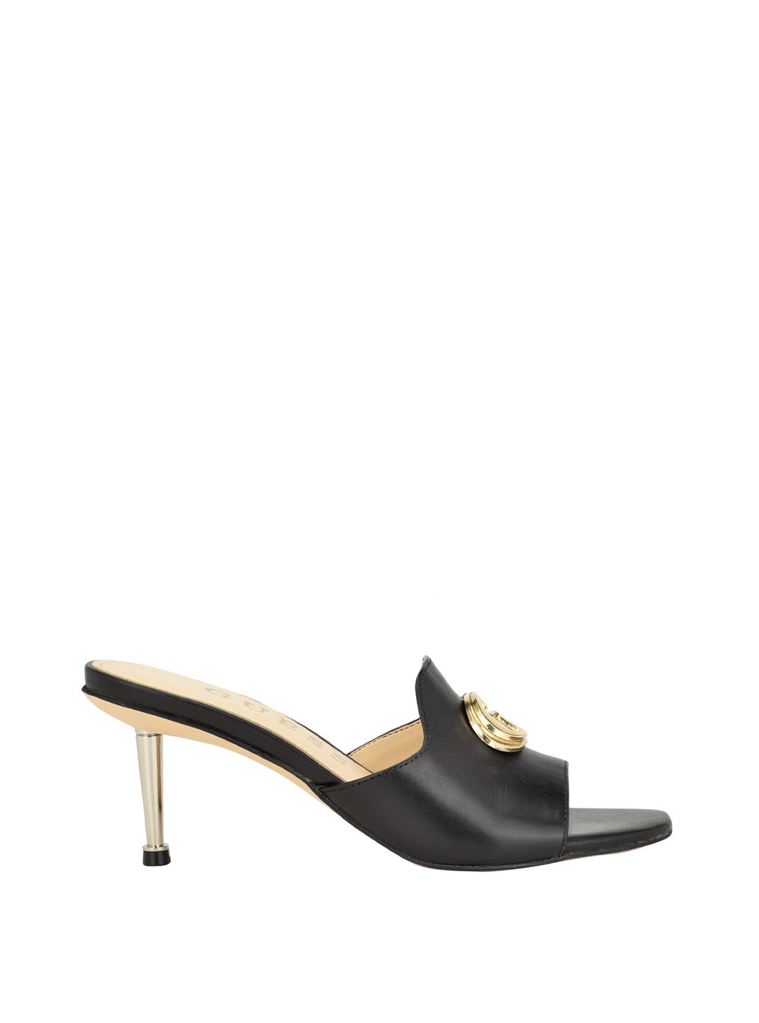 GUESS Black Gold G Logo Snapps Heel side view