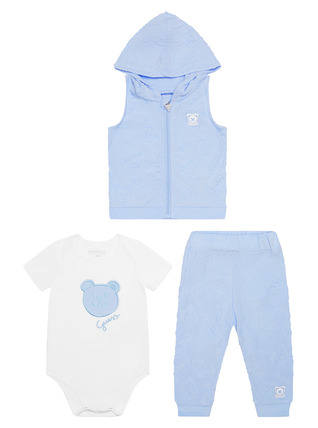 GUESS Blue Vest and Pants 3 Piece Set front view