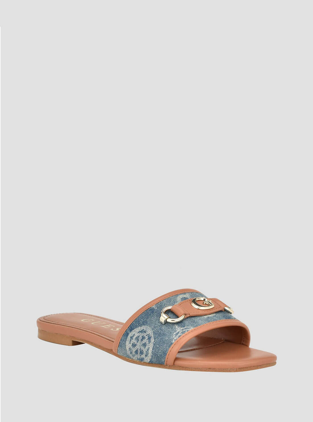 Blue Denim Logo Hammi Slide Sandals | GUESS Women's Shoes | front view