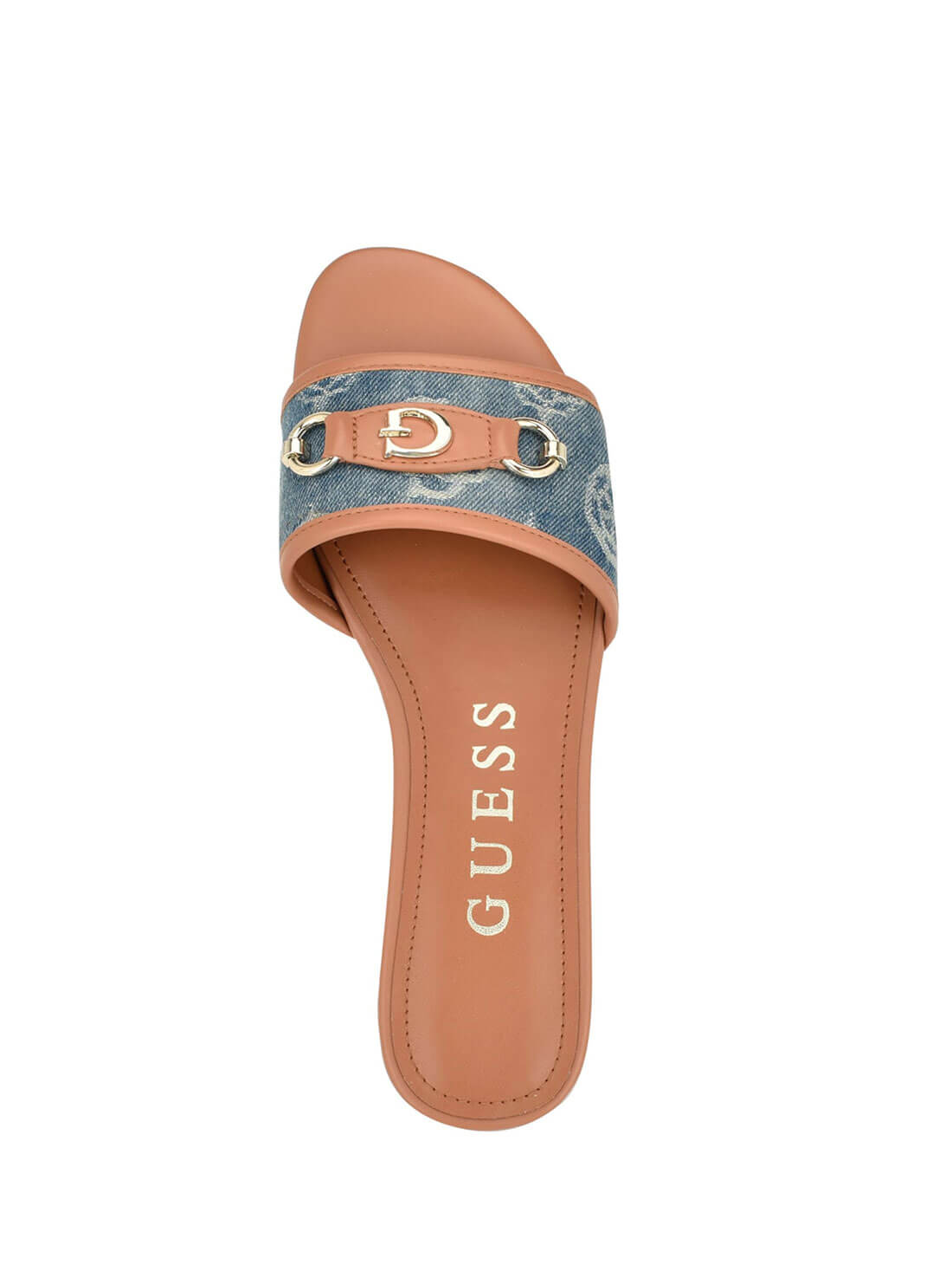 Blue Denim Logo Hammi Slide Sandals | GUESS Women's Shoes | top view