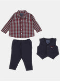 GUESS Navy Red Vest Pant 3 Piece Set (0-24M) front view