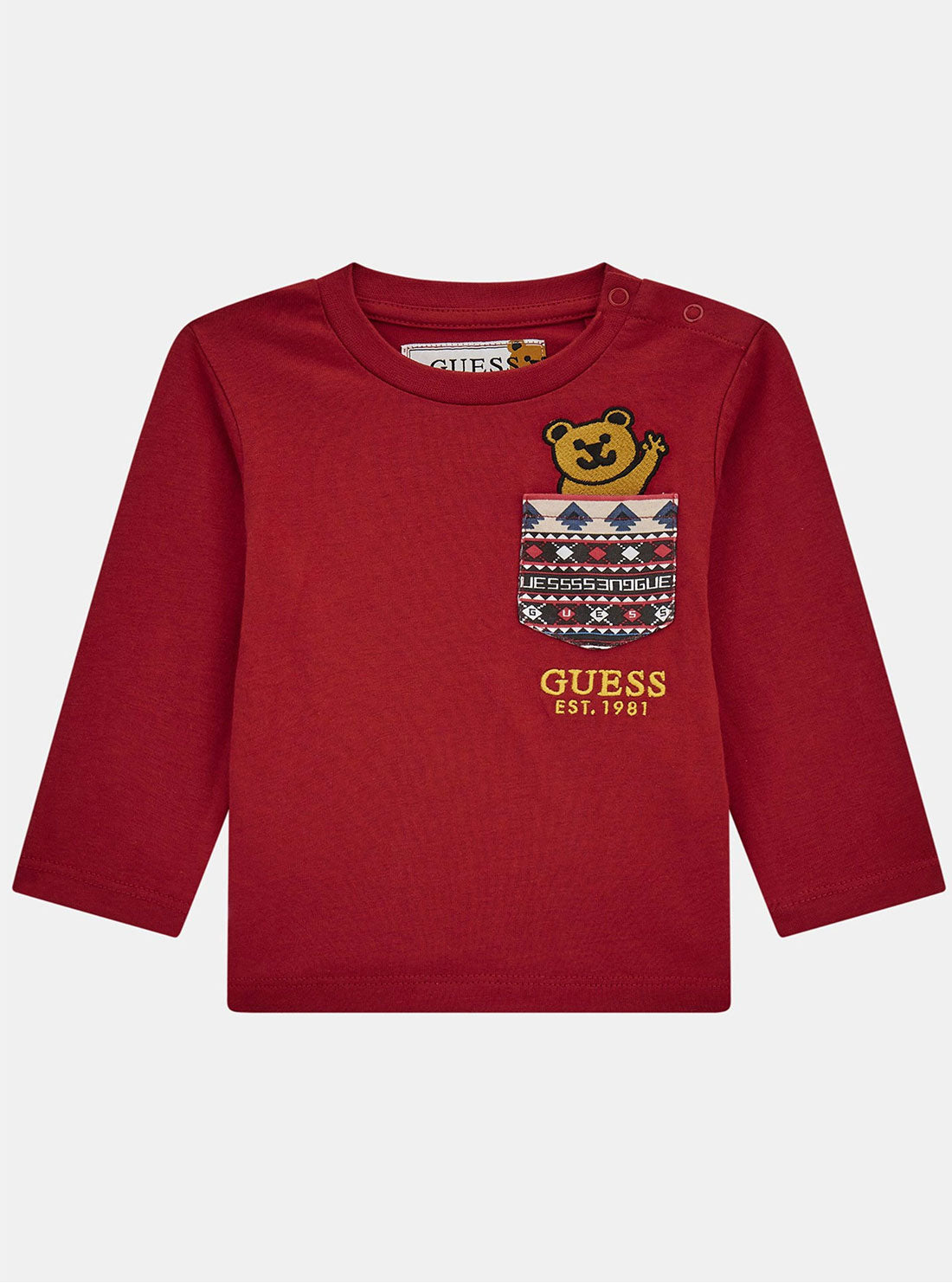 GUESS Red Long Sleeve T-Shirt (3-24M) front view