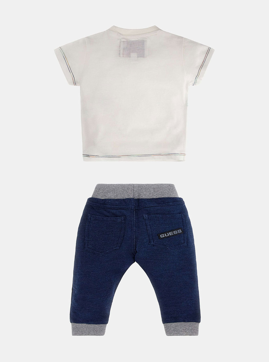 GUESS White Short Sleeve Knit Denim Pants Set (3-18M) back view