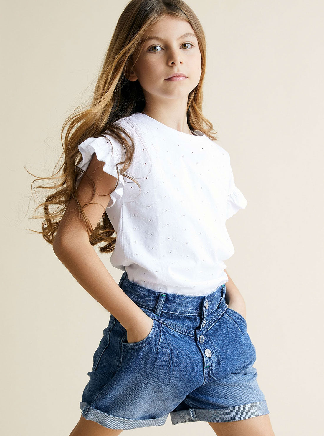 Blue Denim Shorts (7-16) | GUESS Kids | Model view