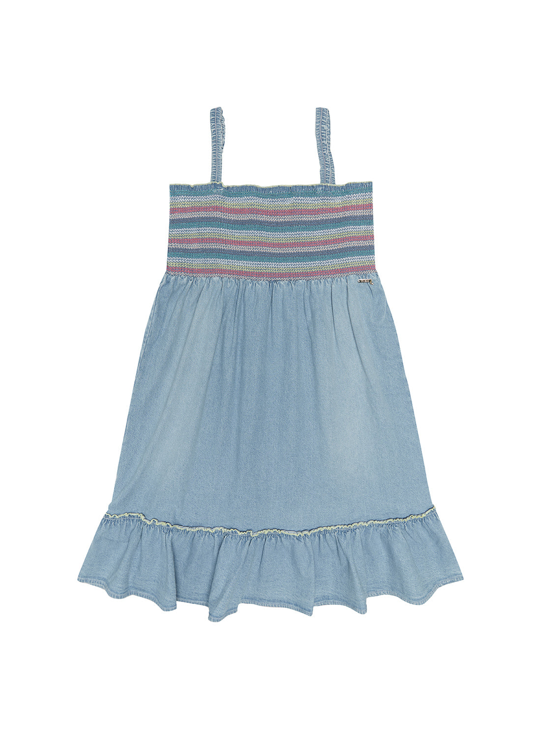 Girl's Light Blue Wash Denim Stretch Dress front view