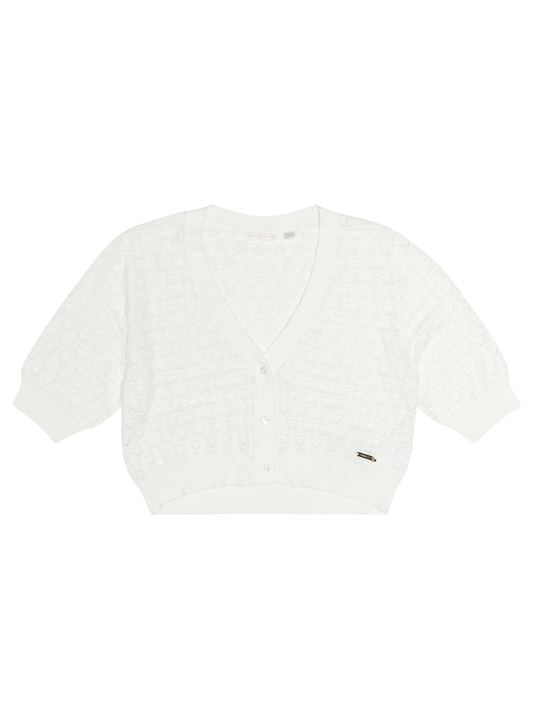 Girl's White Knit Short Sleeve Cardigan (7-16) | GUESS Kids | front view