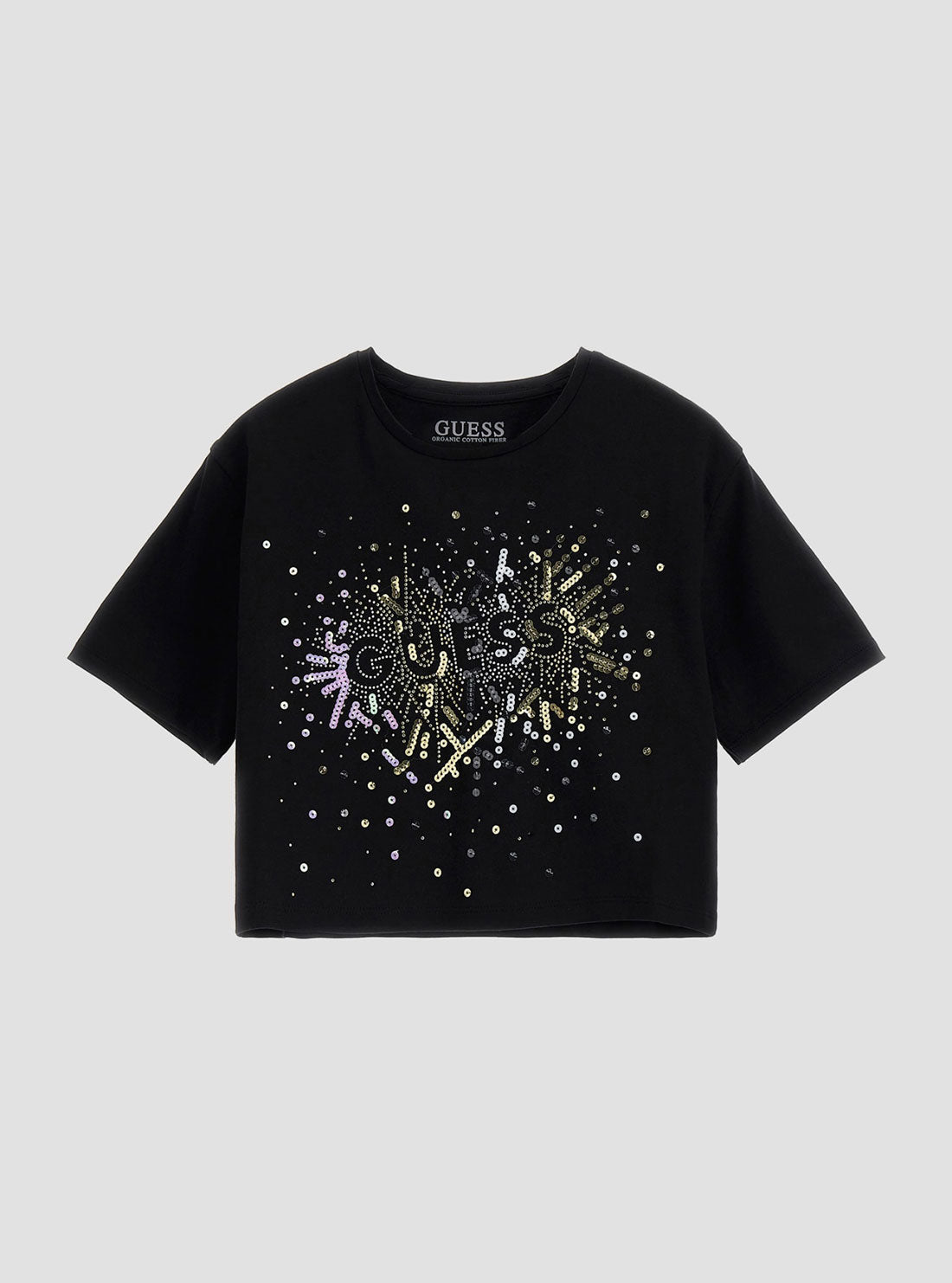 Black Fireworks Crop T-Shirt (7-16) | GUESS Kids | front view