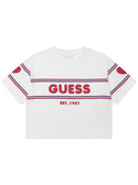 GUESS White Stripe Short Sleeve T-Shirt (7-16) front view