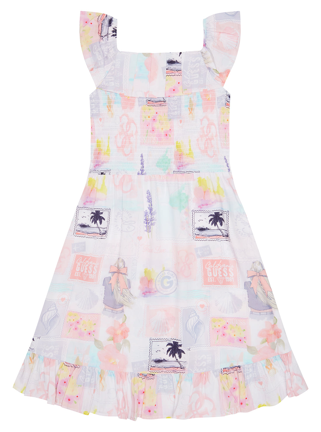 GUESS Paradise Print Poplin Dress (7-16) front view