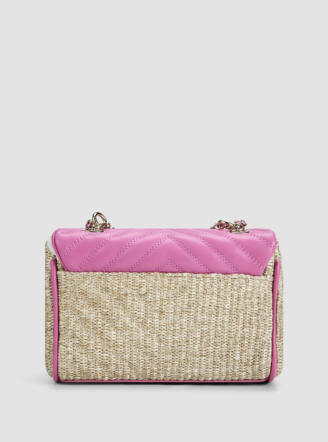 GUESS Kids Pink Straw Crossbody Flap Bag J5GZ10WH860 Back View