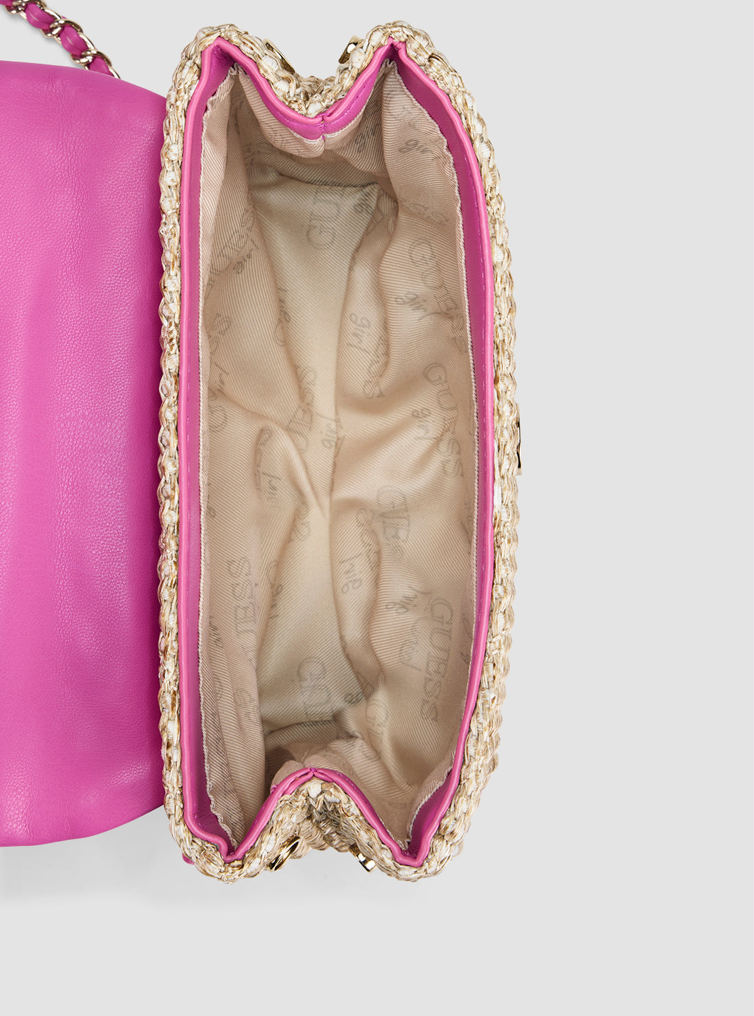 GUESS Kids Pink Straw Crossbody Flap Bag J5GZ10WH860 Inside View