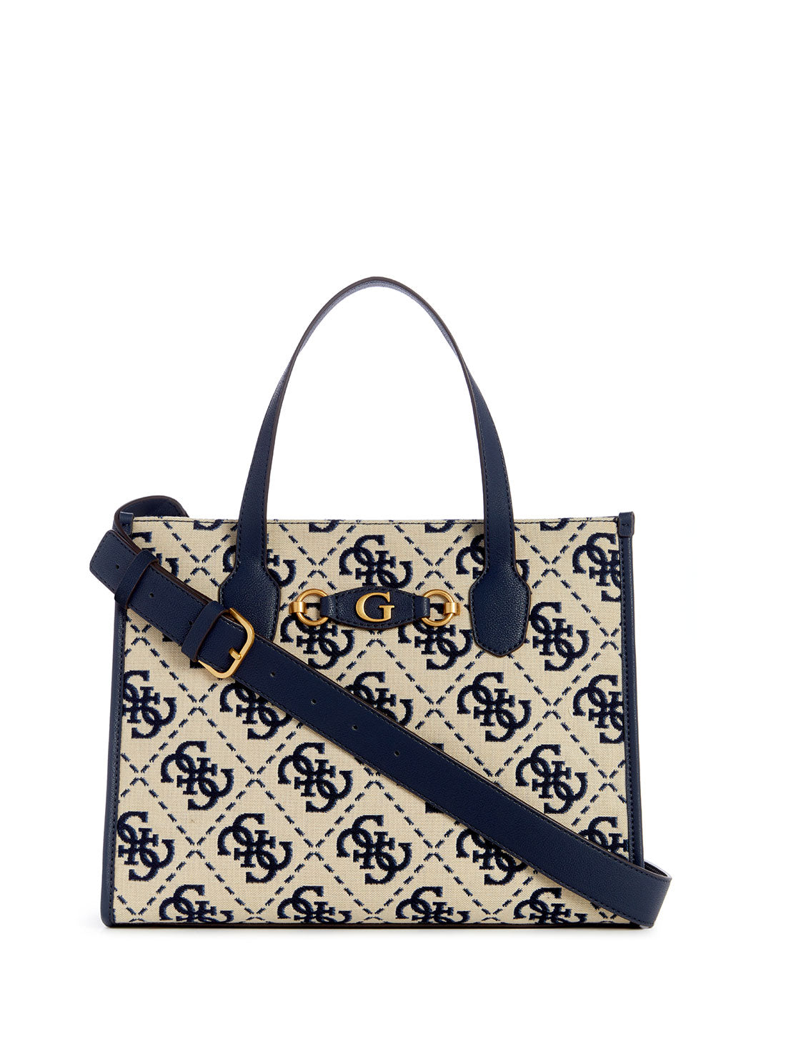 GUESS Blue Logo Izzy Compartment Tote Bag front view