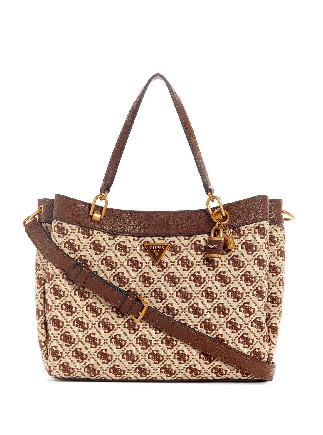 guess womens Brown Logo Shemara Girlfriend Satchel front view