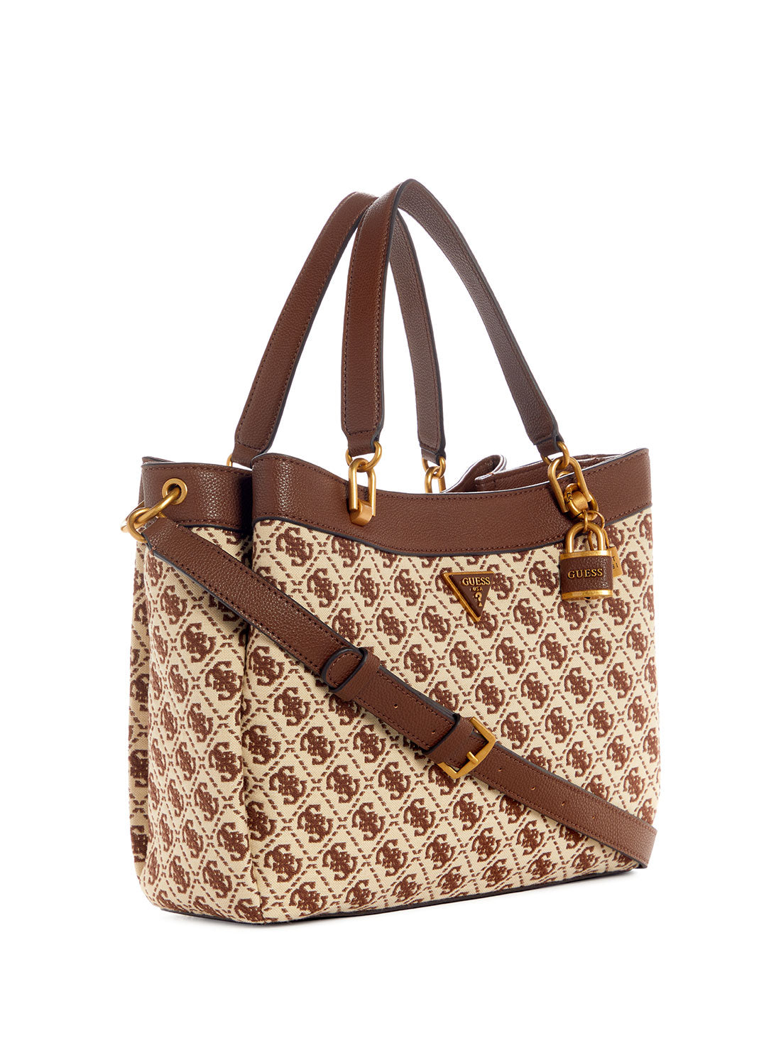 guess womens Brown Logo Shemara Girlfriend Satchel side view