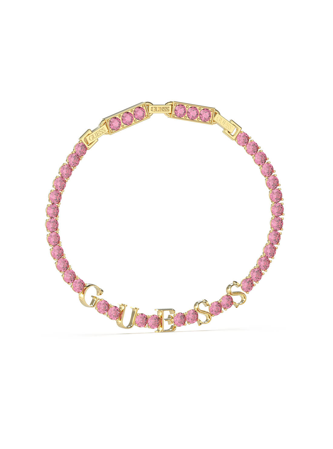 Gold Arm Party Pink Crystal Tennis Bracelet | GUESS Women's Jewellery | front view