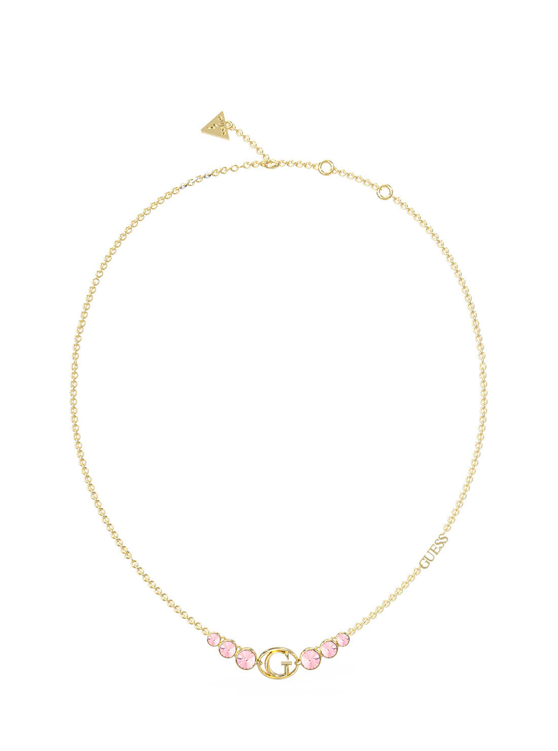 Gold Rivoli Pink Logo Necklace | GUESS Women's Jewellery | front view