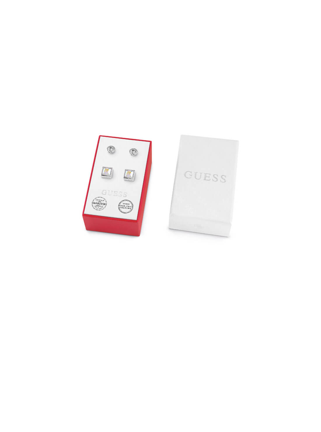 Silver Square Crystal Stud Earring Set | GUESS Women's jewellery | front view