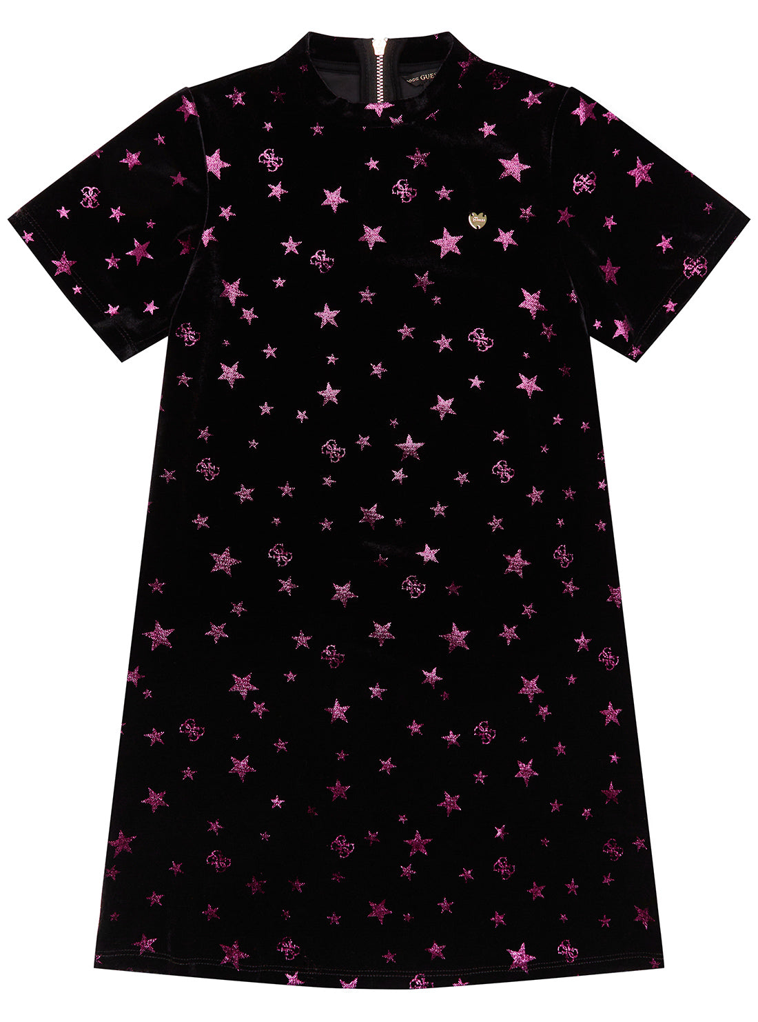 GUESS Black Star Print Short Sleeves Dress (2-7) front view