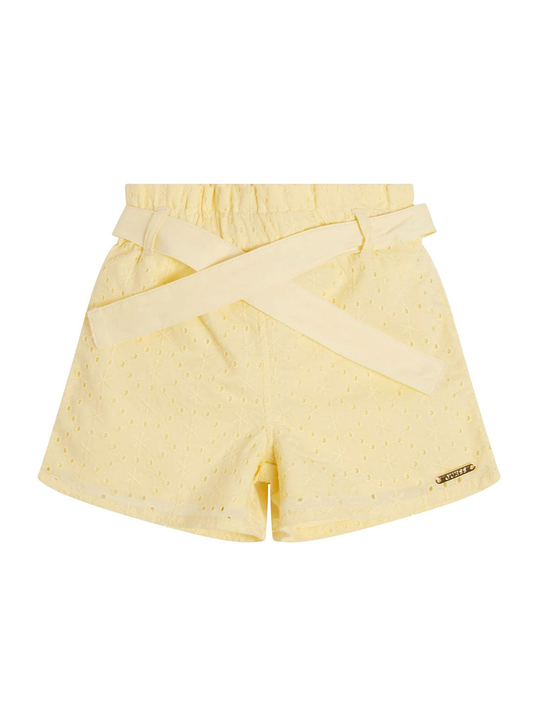 Yellow Sangallo Embroidered Shorts | GUESS Kids | Front view