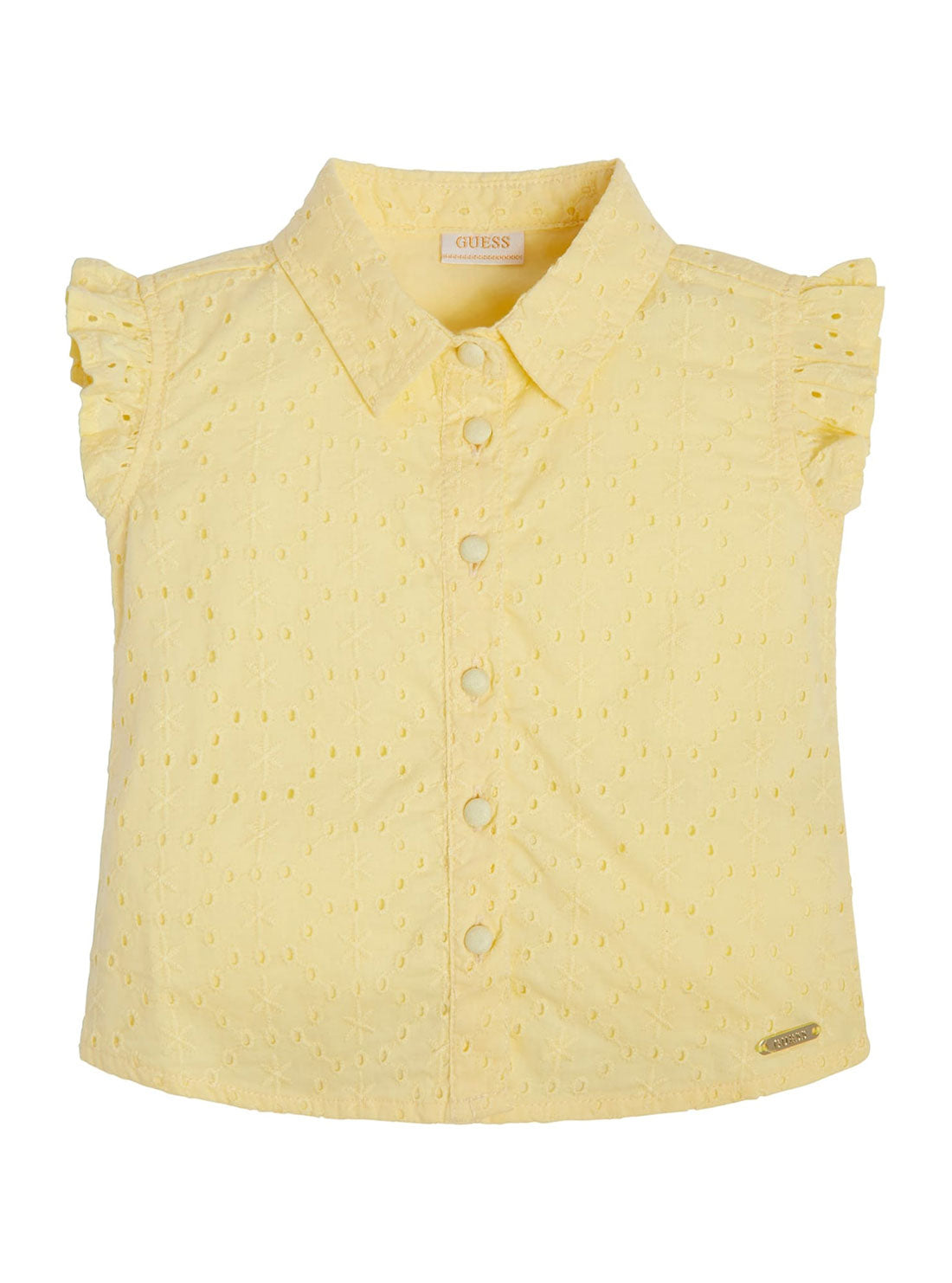Yellow Sangallo Embroidered Top | GUESS Kids | Front view