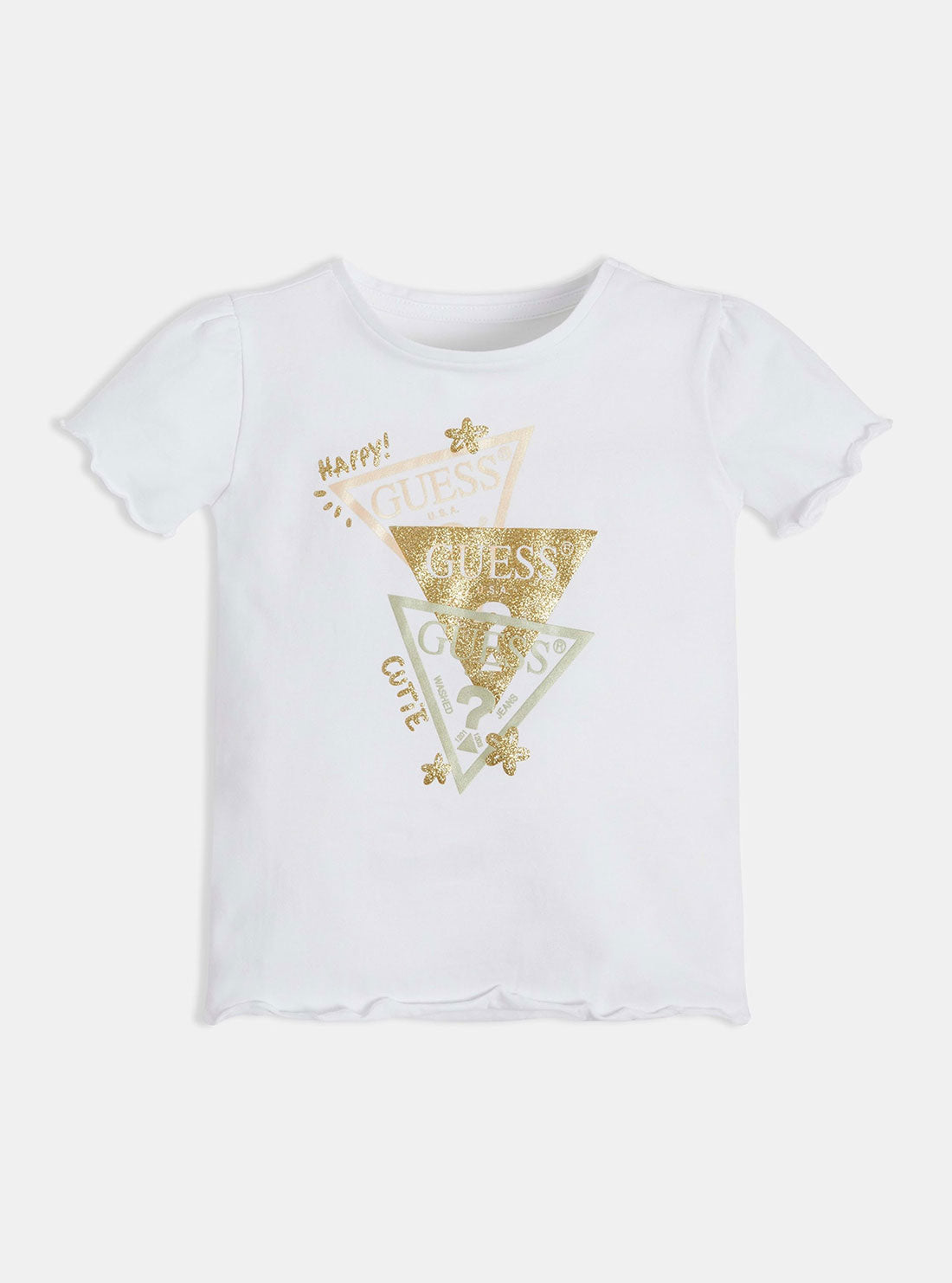 White Layered Triangle Logo T-Shirt | GUESS Kids | Front view