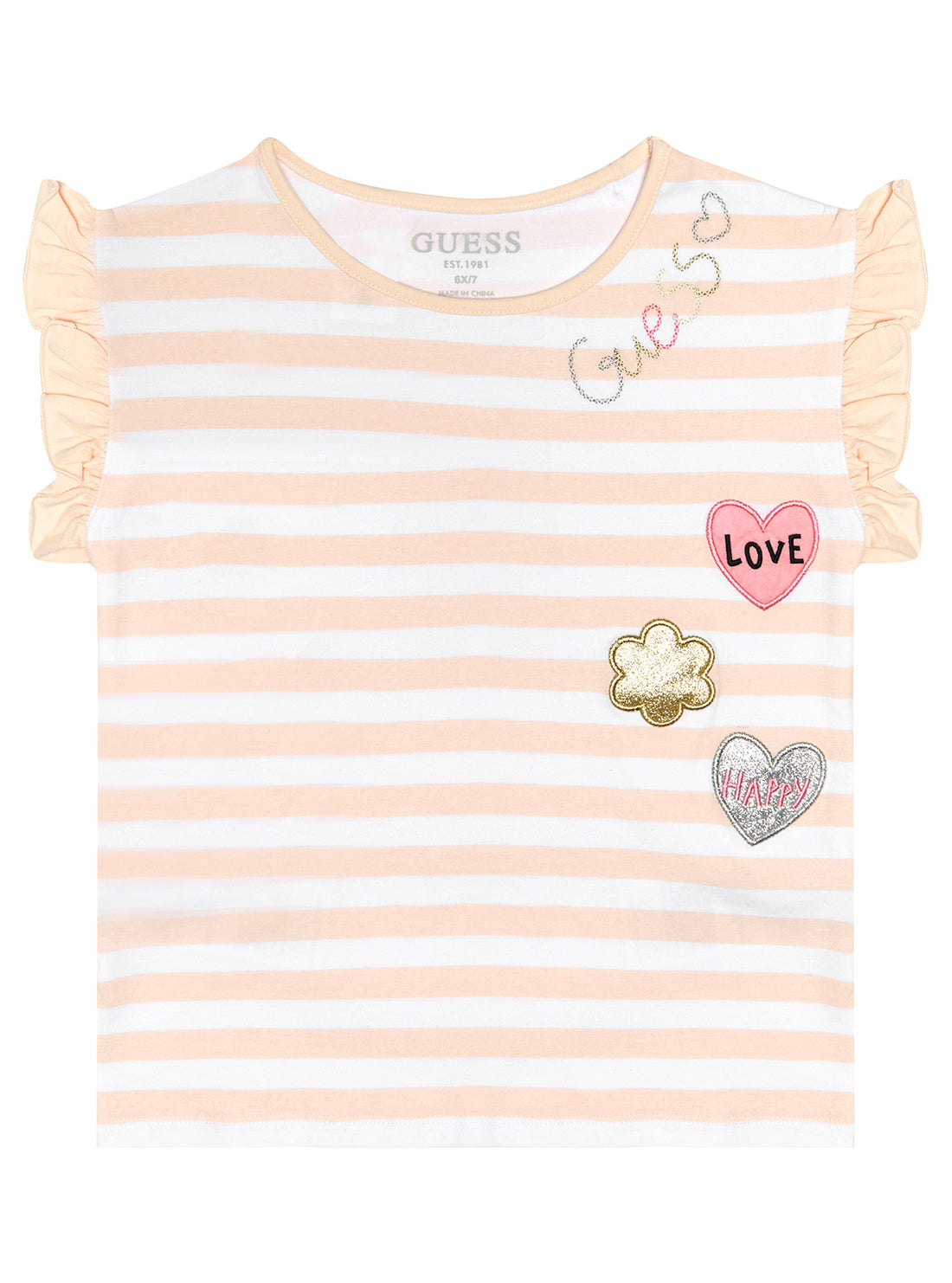 Girl's Light Pink Stripe Love Top (2-7) | GUESS Kids | Front view