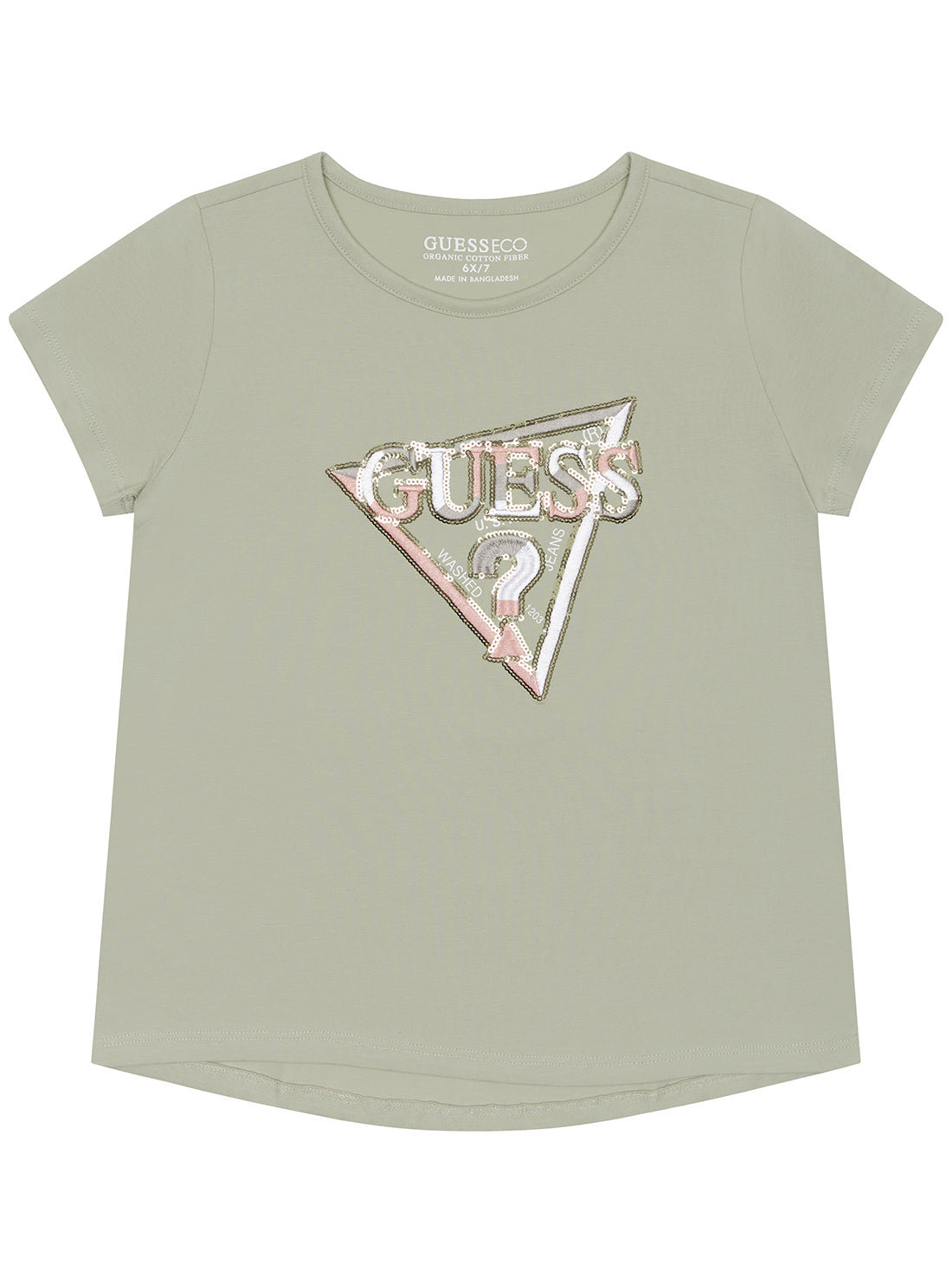 Light Green Triangle Logo T-Shirt (2-7) | GUESS Kids | front view