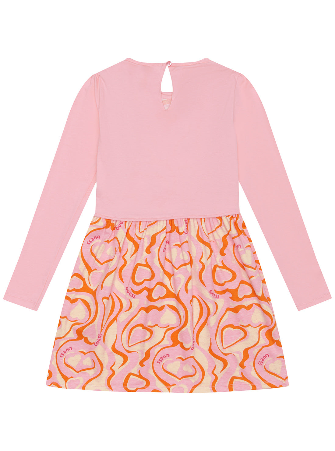 Pink and Orange Long Sleeve Heart Dress (2-7) | GUESS Kids | back view