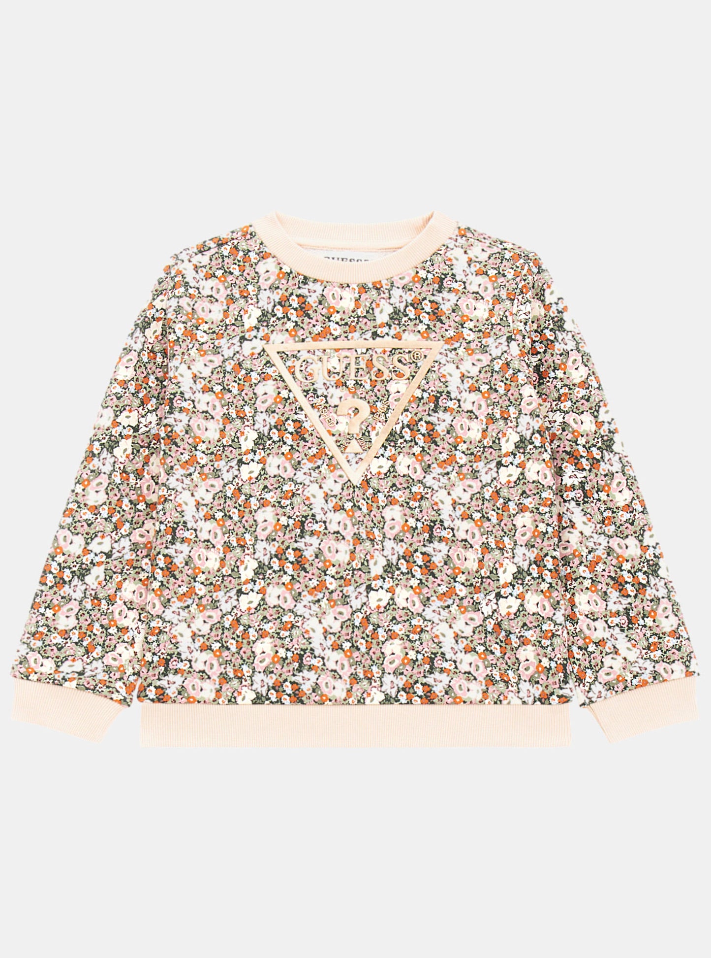 Floral Blush Logo Long Sleeve Jumper | GUESS Kids | front view