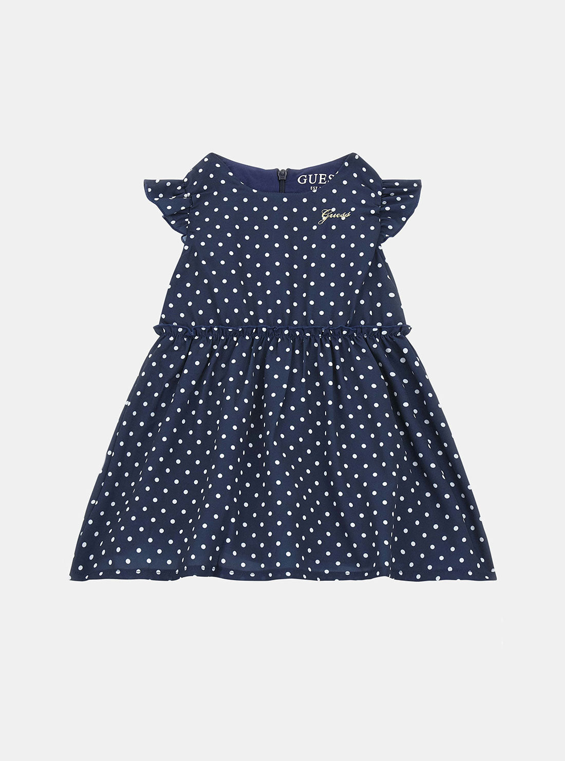 GUESS Blue Polka Dot Chiffon Dress (2-7) front view