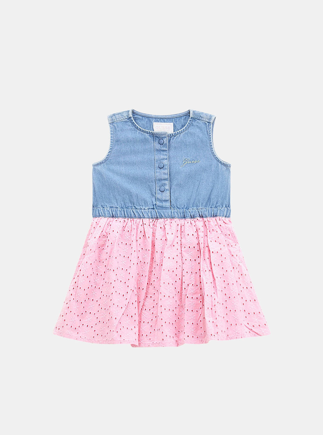 GUESS Pink Denim Short Sleeve Dress (2-7) front view