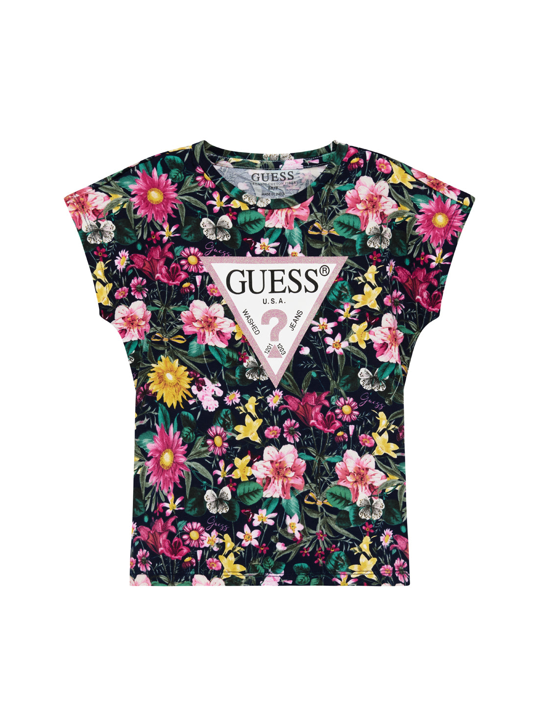 GUESS Kids Eco Multi Floral Short Sleeve T-Shirt (2-7) K5YI02K6YW4 Front View