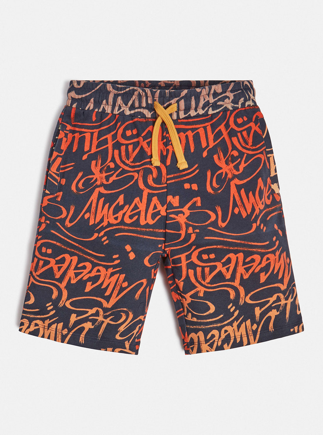 Boy's Orange Graphic Text Print Shorts (7-16) Front view