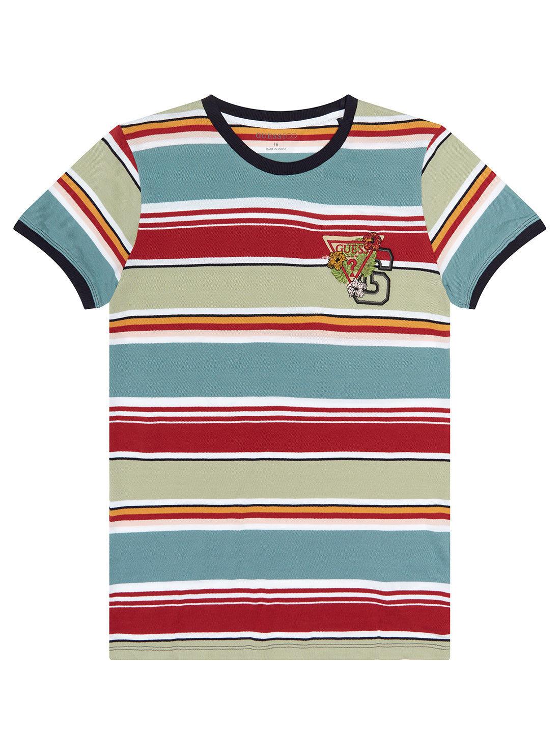 Boy's Red and Orange Stripe Logo T-Shirt (7-16) | GUESS Kids | front view