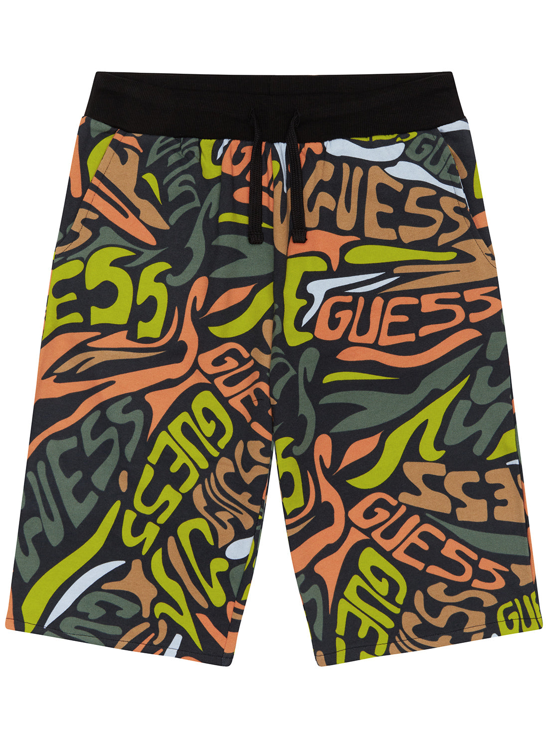 Black Multi Logo Active Shorts (7-16) | GUESS Kids | front view