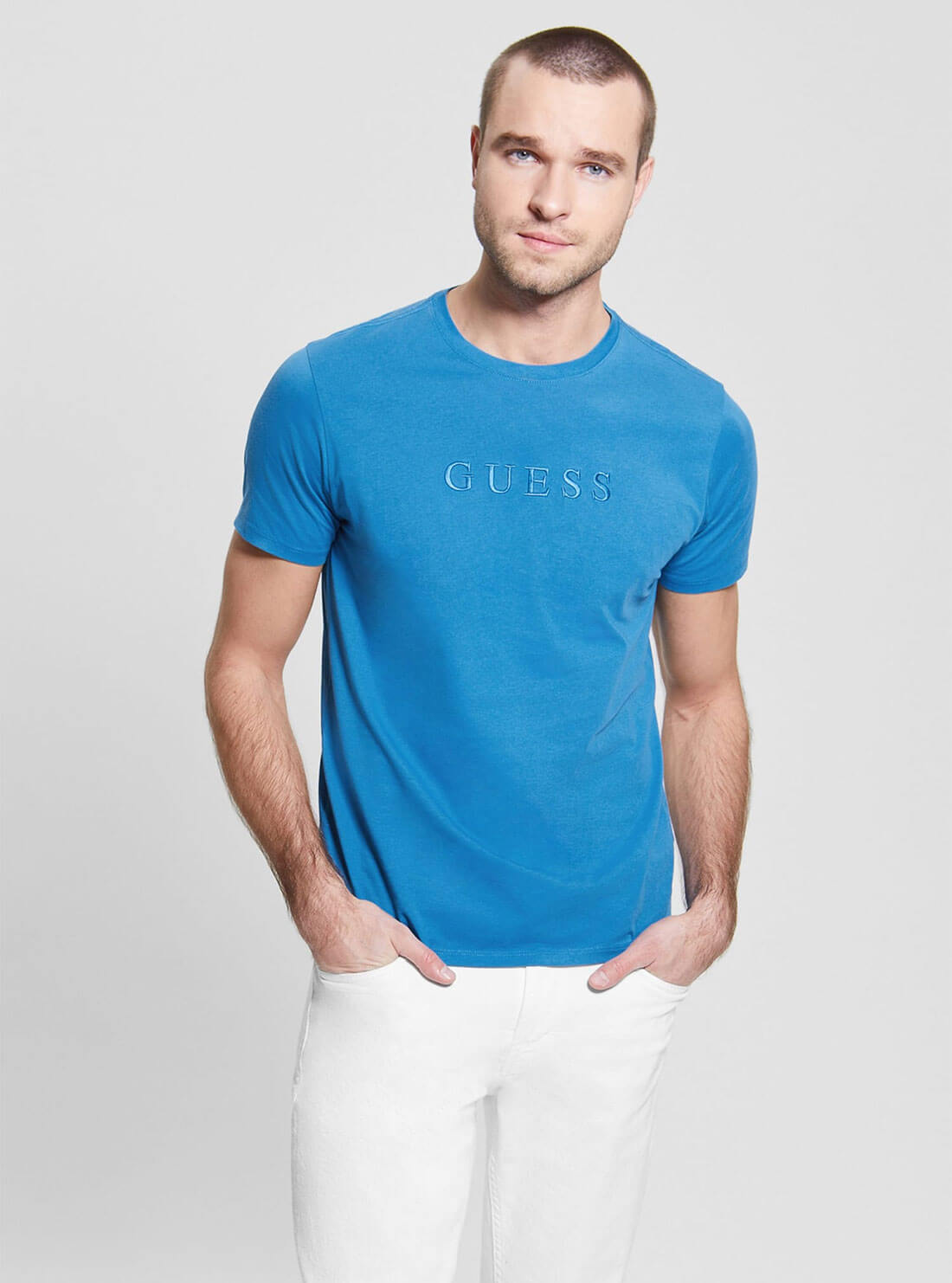 Blue Pima Logo T-Shirt | GUESS Men's Apparel | front view