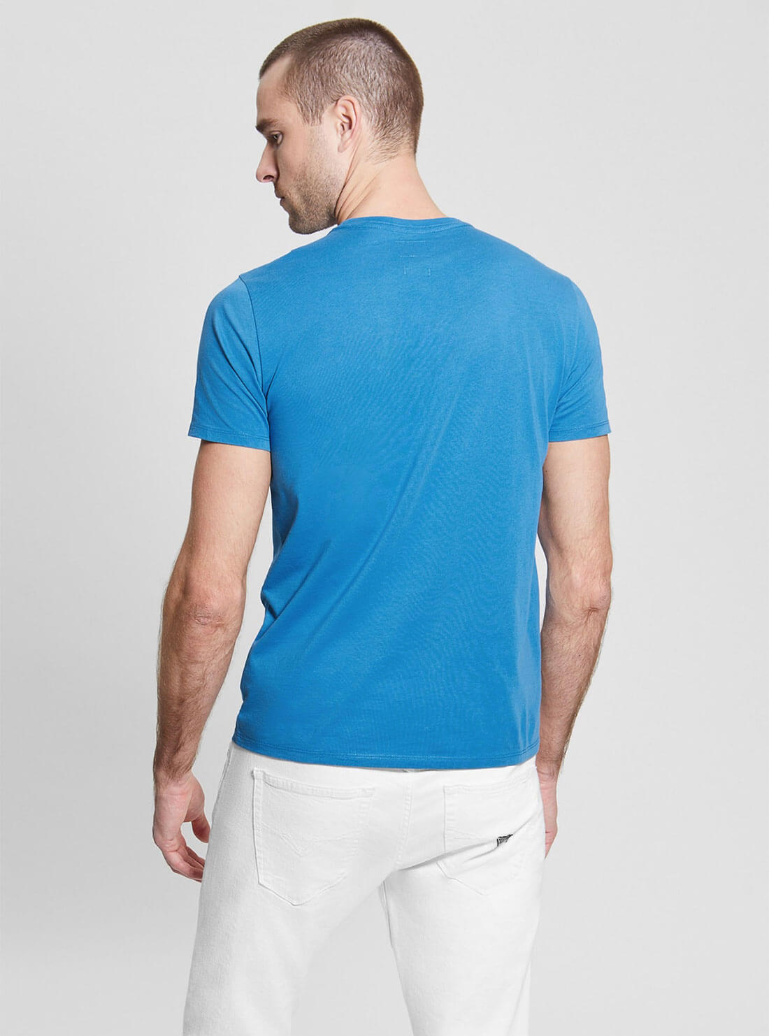 Blue Pima Logo T-Shirt | GUESS Men's Apparel | back view