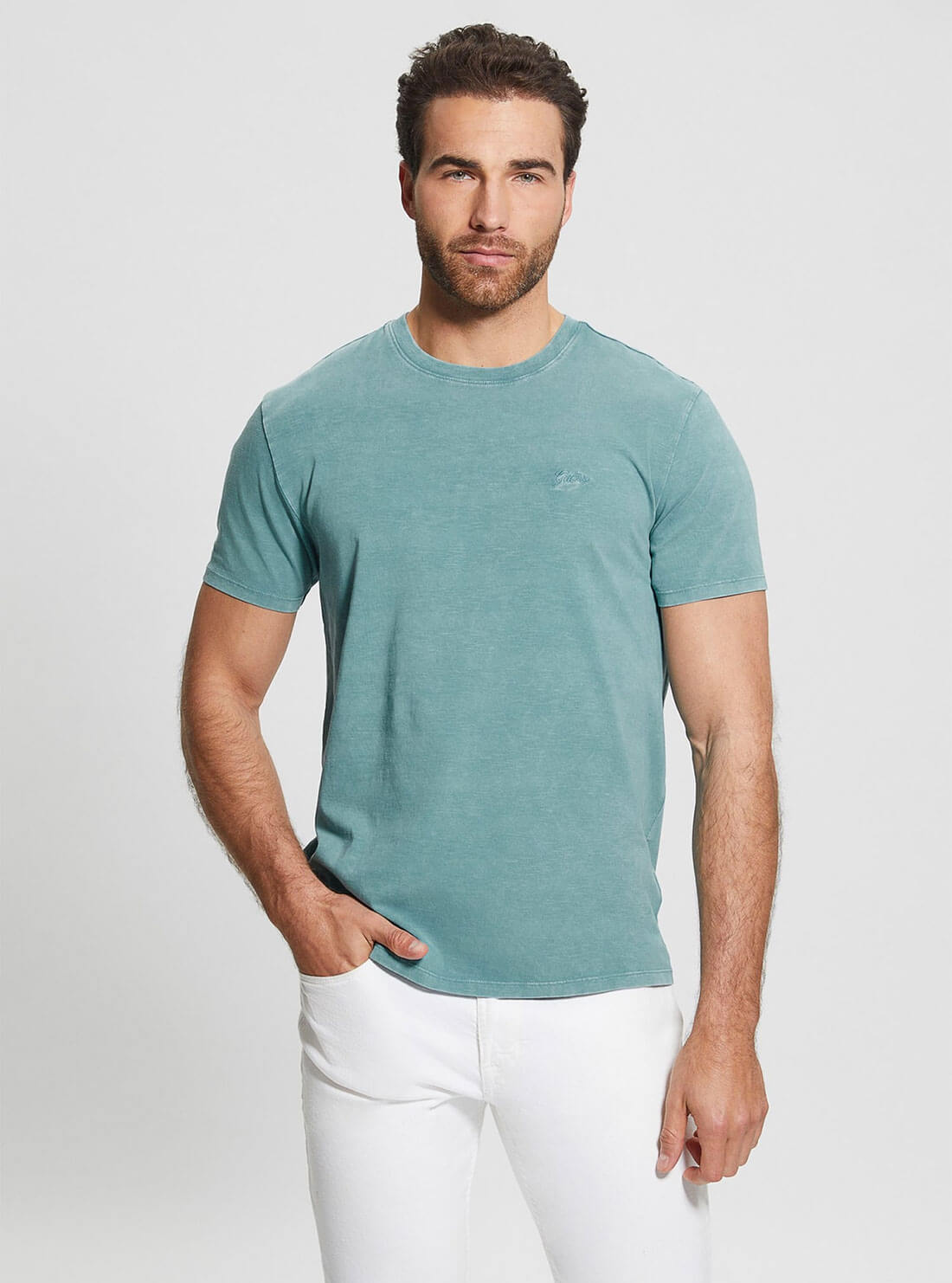 Teal Blue Eli Washed T-Shirt | GUESS Men's Apparel | front view