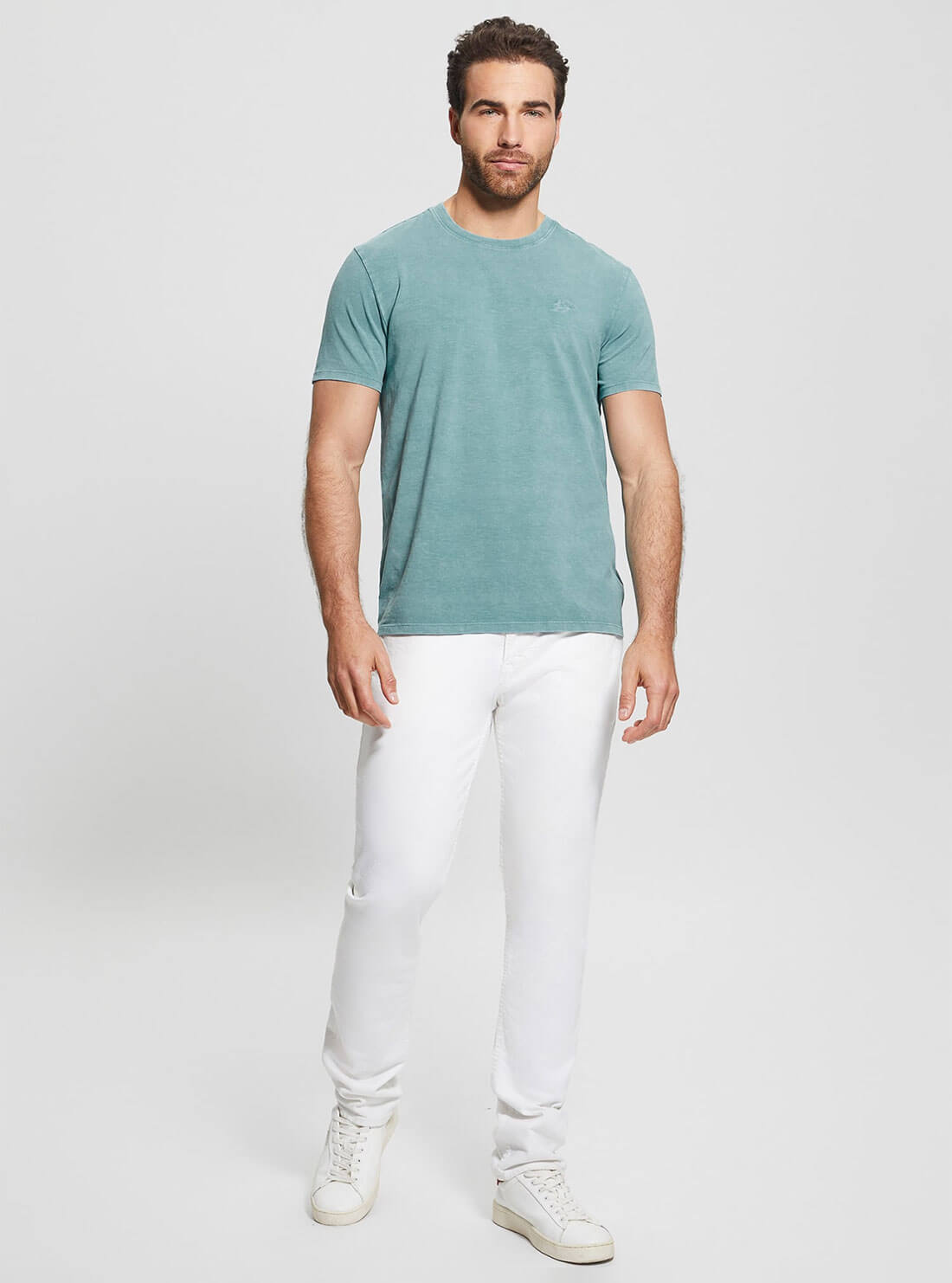 Teal Blue Eli Washed T-Shirt | GUESS Men's Apparel | full view