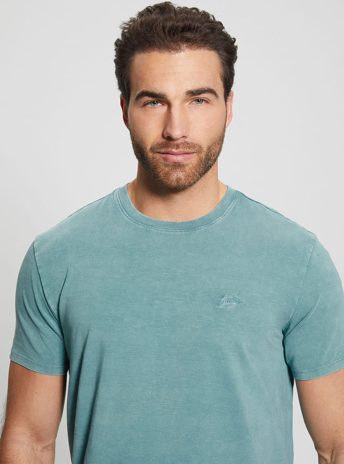 Teal Blue Eli Washed T-Shirt | GUESS Men's Apparel | detail view