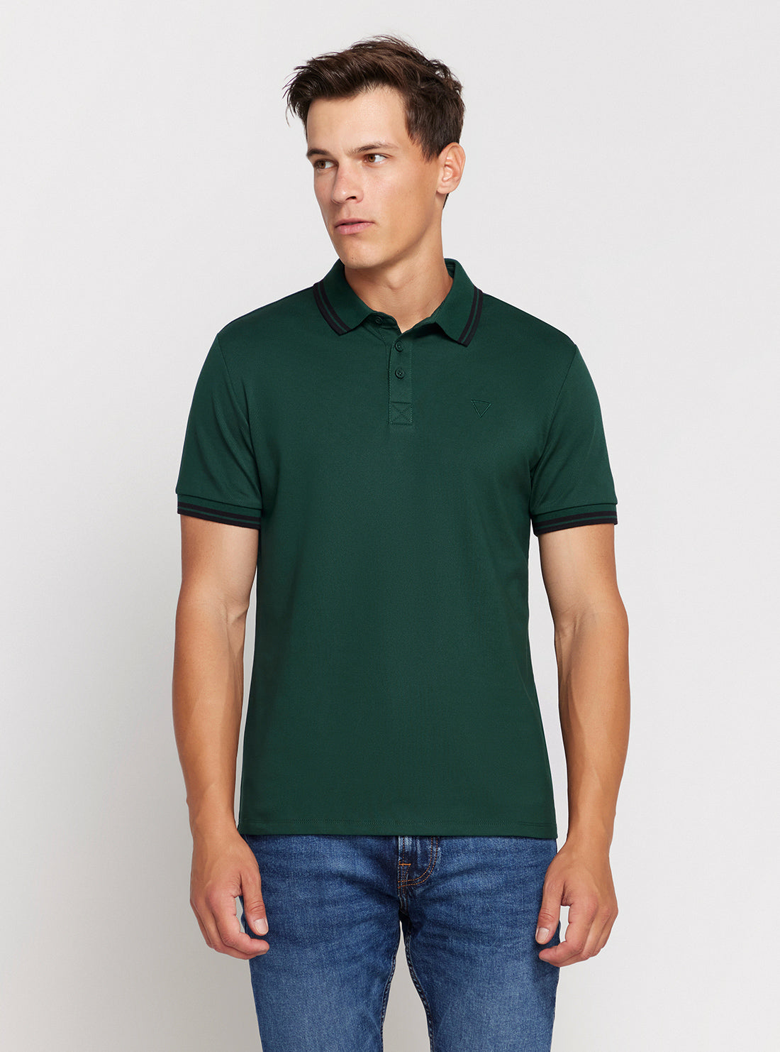 GUESS Green Short Sleeve Pique Polo Shirt front view