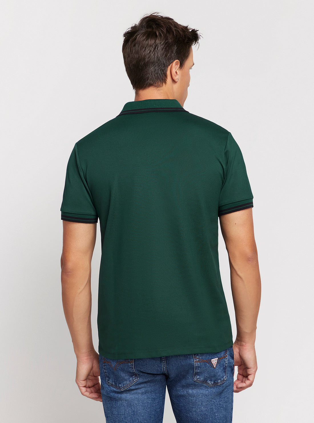 GUESS Green Short Sleeve Pique Polo Shirt back view