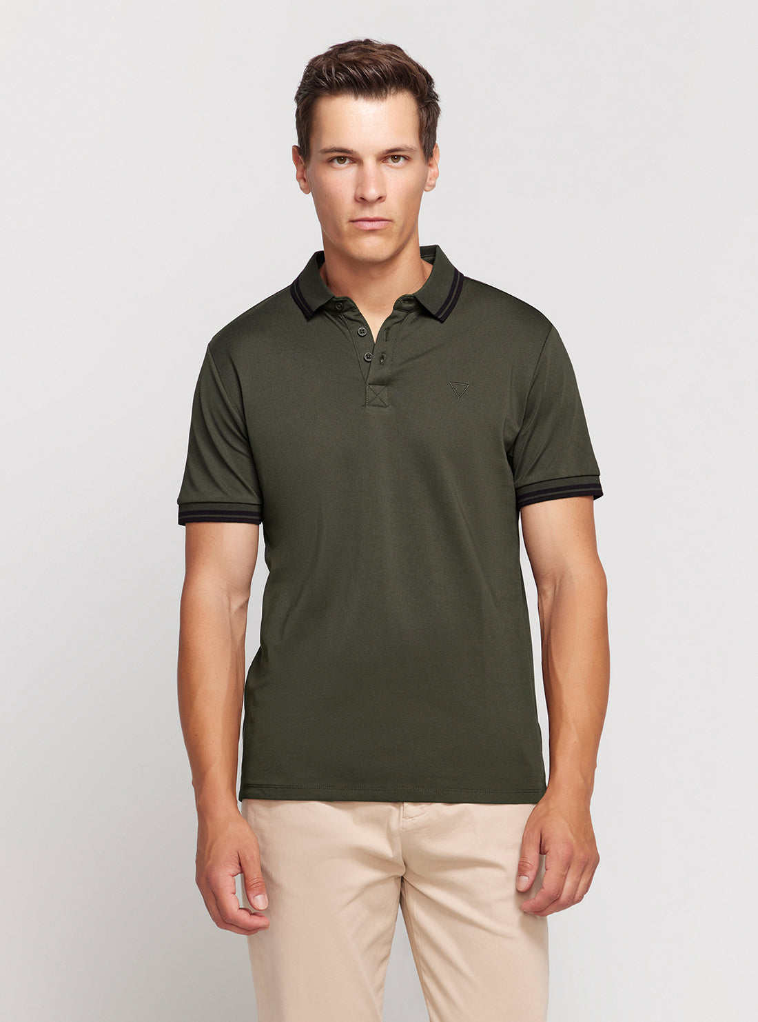 GUESS Brown Short Sleeve Pique Polo Shirt front view